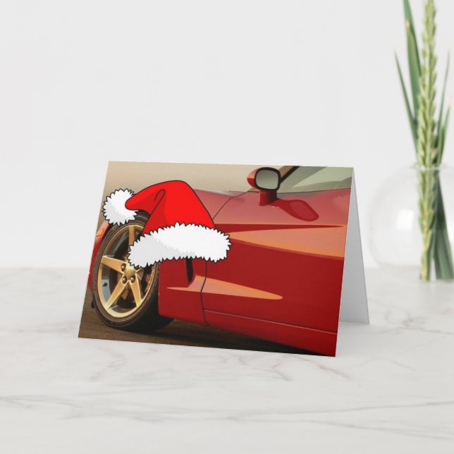 Cartão De Festividades Corvette Vermelho Natal (Frente)