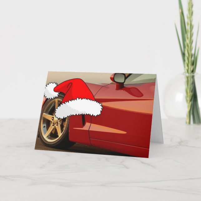 Cartão De Festividades Corvette Vermelho Natal (Frente)