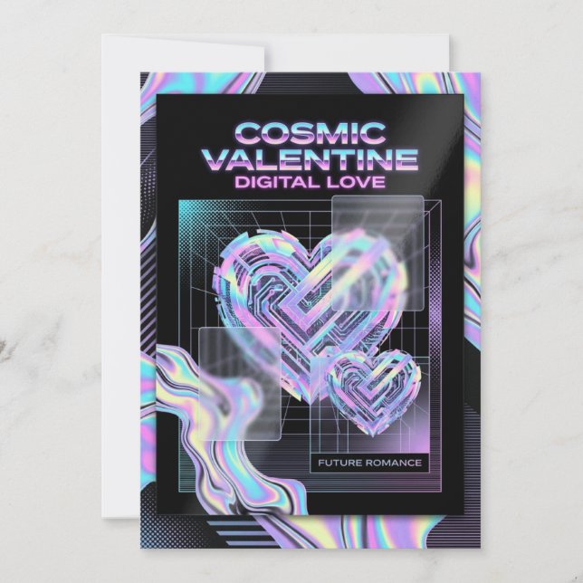 Cartão De Festividades Cosmic Romance Digital Love Valentine's Card (Frente)
