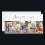 Cartão De Festividades Costume liso do feriado da colagem da foto do<br><div class="desc">Cartão de Natal da colagem da foto que caracteriza 5 fotos e as palavras "Feliz Natal",  no vermelho,  contra um fundo branco.
 
 Personalize facilmente com suas imagens,  pias batismais,  cores e mensagem favoritas. Inteiramente customizável.</div>