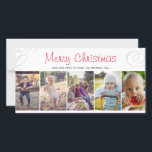 Cartão De Festividades Costume liso do feriado da colagem da foto do<br><div class="desc">Cartão de Natal da colagem da foto que caracteriza 5 fotos e as palavras "Feliz Natal",  no vermelho,  contra um fundo branco.
 
 Personalize facilmente com suas imagens,  pias batismais,  cores e mensagem favoritas. Inteiramente customizável.</div>
