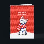 Cartão De Festividades Costume vermelho da listra do Natal do lenço da<br><div class="desc">Arte do cão de Westie que você pode personalizar com texto para criar cartões de natal originais. Arte & design por Andie da Fora-Trela Art™.</div>