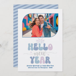 Cartão De Festividades Cotton Sky Hello New Year Blue Retro Photo