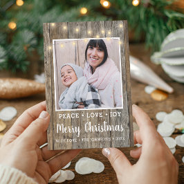 Cartão De Festividades Country Rustic Wood Lights Foto Feliz Natal