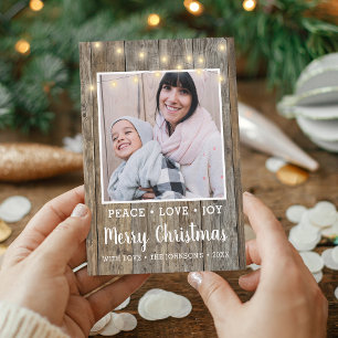 Cartão De Festividades Country Rustic Wood Lights Foto Feliz Natal
