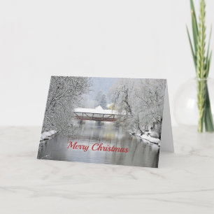 Cartão De Festividades Covered Bridge Snow Photo Christmas