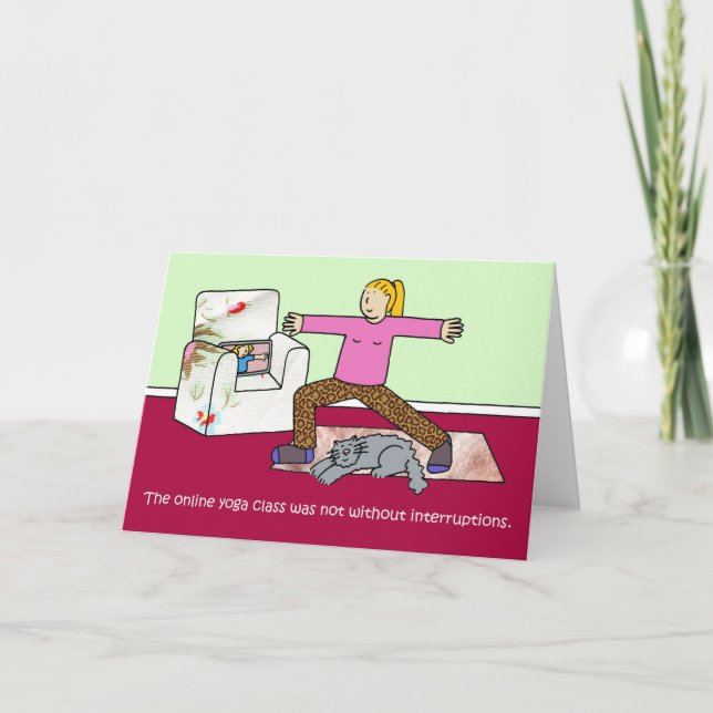 Cartão De Festividades Covid 19 Online Yoga Classe Humor (Frente)