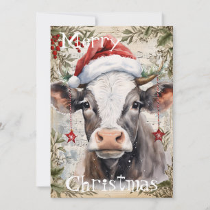 Cartão De Festividades Cow Winter Christmas Watercolor