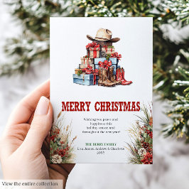 Cartão De Festividades Cowboy boots Christmas greeting card rustic
