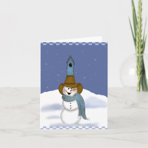 Cartão De Festividades Cowboy Snowman com Birdhouse