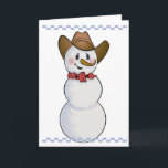 Cartão De Festividades Cowboy Snowman com Red Bandana<br><div class="desc">Brinquei com o meu Cowboy Snowman para criar esta nova edição com uma bandana vermelha,  fronteira verificada e pássaro azul bonito</div>