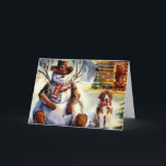 Cartão De Festividades Cowboy Snowman e Santo Bernard Christmas<br><div class="desc">Cowboy Snowman e o seu amigo,  um Bernard Santo,  sentados em frente a uma cabine equipada para as férias.</div>
