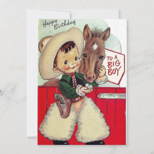 Cartão De Festividades Cowboy Vintage Feliz Aniversário Grande Rapaz