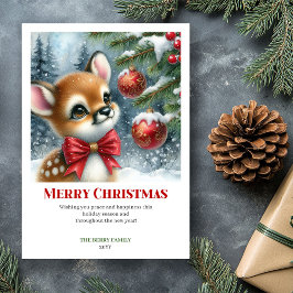 Cartão De Festividades Cozy Baby Deer Winter Scene Watercolor Christmas