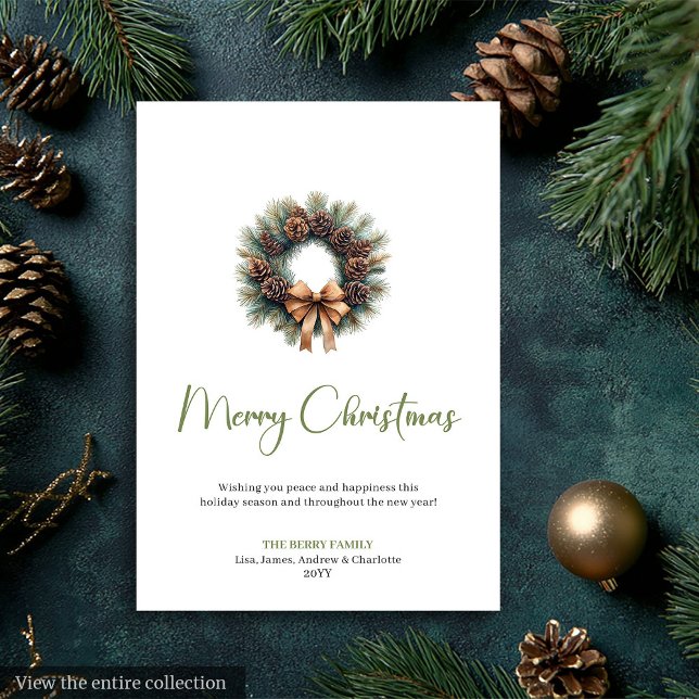 Cartão De Festividades Cozy Boho Earthy Pine Wreath Christmas Greeting (Cozy Boho Earthy Pine Wreath Christmas Greeting)
