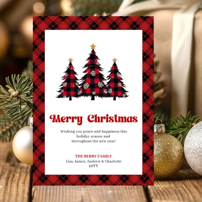 Cartão De Festividades Cozy Buffalo Plaid Tree Christmas Greeting (Cozy Buffalo Plaid Tree Christmas Greeting Holiday Card)
