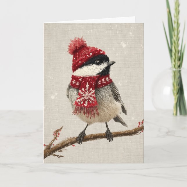 Cartão De Festividades Cozy Chickadee Christmas (Frente)