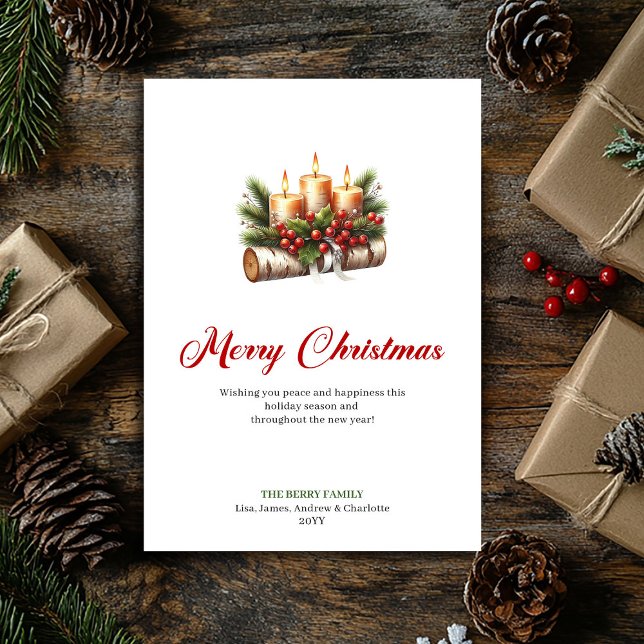 Cartão De Festividades Cozy Christmas candles with holly berries card (Cozy Christmas candles with holly berries card)