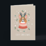 Cartão De Festividades Cozy Christmas Corgi<br><div class="desc">Um corgi confortável e festivo vestido em artes de férias com galhadas e óculos está rodeado por flocos de neve e galhos de snowflakes. Esta design divertida e encantadora é perfeita para amantes de cachorros que celebram o feriado.</div>