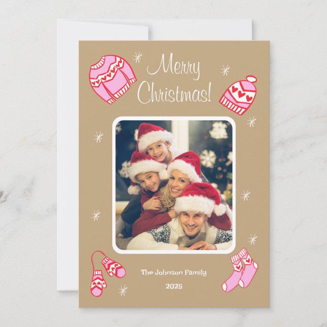 Cartão De Festividades Cozy Cute Sweater Weather Doodle Holiday Card (Frente)