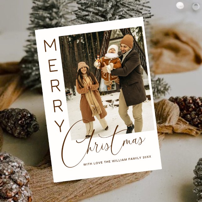 Cartão De Festividades Cozy Family Snowy Cabin Merry Christmas Photo Card (Criador carregado)