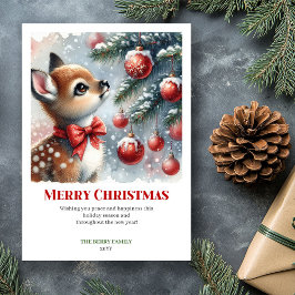 Cartão De Festividades Cozy Fawn Watercolor Snowy Forest Christmas Cards