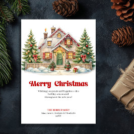 Cartão De Festividades Cozy festive home classic Christmas scene greeting