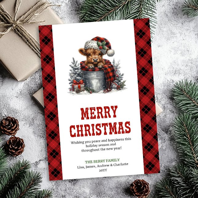 Cartão De Festividades Cozy highland cow Christmas greeting design (Cozy highland cow Christmas greeting design Holiday Card)