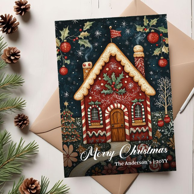 Cartão De Festividades Cozy old fashioned Christmas house card download (Cozy old fashioned Christmas tree card download)