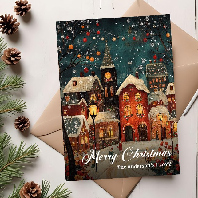 Cartão De Festividades Cozy old fashioned Christmas scene seasonal card (Cozy old fashioned Christmas scene seasonal card)