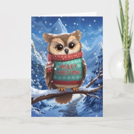 Cartão De Festividades Cozy Owl in the Mountains Christmas Card