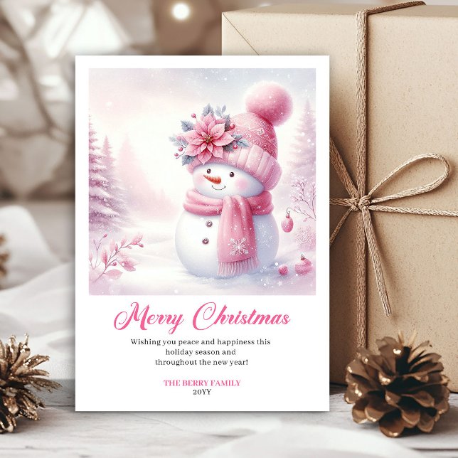 Cartão De Festividades Cozy Pink Snowman Kids Printable Christmas Greetin (Cozy Pink Snowman Kids Printable Christmas Greeting Card

)