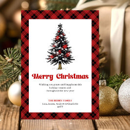 Cartão De Festividades Cozy Red Black Tartan Christmas Tree Greeting