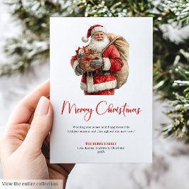 Cartão De Festividades Cozy Santa Claus Classic Red Green Christmas Card