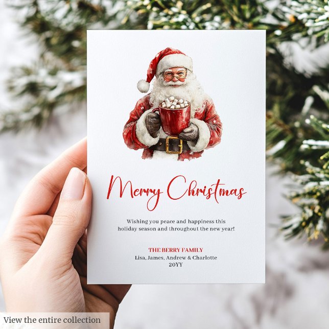 Cartão De Festividades Cozy Santa Claus Minimalist Script Font Holiday   (Cozy Santa Claus Minimalist Script Font Holiday Card)