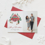 Cartão De Festividades Cozy Watercolor Red Christmas Cottage Photo<br><div class="desc">Feliz Natal! Envie Cartões de natal quentes para a família e amigos com esta placa plana de Natal personalizável. Ele apresenta uma casota vermelha de água de Natal com uma cena maravilhosa de inverno. Personalize este cartão de Natal com foto de aquarela adicionando seus próprios detalhes. Este aconchegante cartão de...</div>