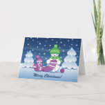 Cartão De Festividades Crafty Snowman a tricotar Scarf<br><div class="desc">Ilustração vetorial de dois adoráveis bonitos bonecos de desenho animado vestidos com chapéus e lenços de malha. O grande boneco de neve está tricotando um cachecol enorme para o pequeno. O cachecol já está envolto várias vezes no bonitinho bonitinho bonitinho bonitinho.</div>