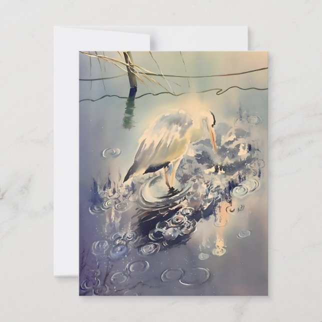 Cartão De Festividades Crane Em Cores De Água Em Chuva (Frente)