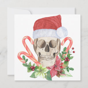 Cartão De Festividades Cranio de Yule Poinsettia Natal Gótico Cana de Açú