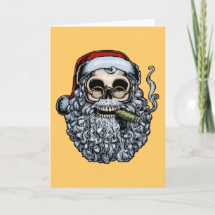Cartão De Festividades Crânio do papai noel de Smokin
