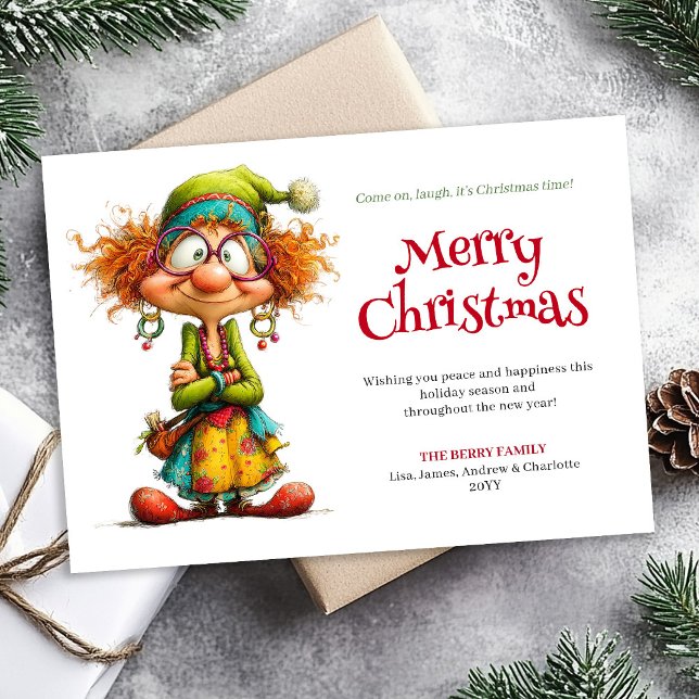Cartão De Festividades Crazy Cartoon Woman Editable Xmas Greeting Card (Crazy Cartoon Woman Editable Xmas Greeting Card)