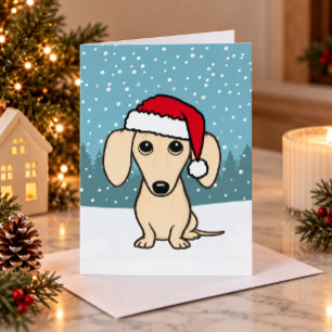 Cartão De Festividades Cream Dachshund Papais noeis Cachorro de Cachorro
