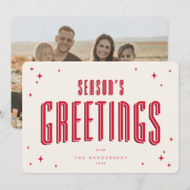 Cartão De Festividades Cream+Red Season saudando Retros Stars Foto