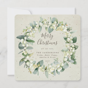 Cartão De Festividades Cream Square Snowberry+Eucalyptus Christmas Wreath