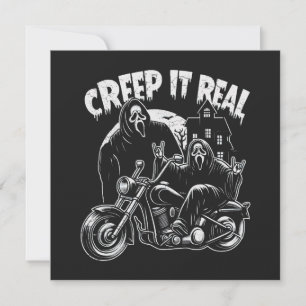 Cartão De Festividades Creep It Real Halloween Biker Ghostface 