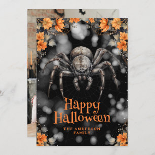 Cartão De Festividades Creepy Spider Floral Photo Happy Halloween Card