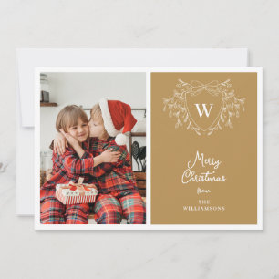 Cartão De Festividades Crest classudo moderno dourado e branco 2 fotos