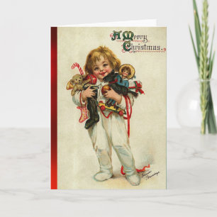 CARTÃO DE FESTIVIDADES CRIANÇA COM BRINQUEDOS E PRESENTES DE NATAL