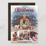 Cartão De Festividades Criança Jesus Natividade Cena Foto Colagem Natal<br><div class="desc">Design apresenta um bebê Jesus impresso a aquarela em um mangueiro com Mary e Joseph. A design também apresenta um cordeiro ou ovelha em uma cena de natividade. O estábulo é decorado com uma estrela de cor dourada com uma paisagem de Belém no fundo. A parte traseira das placas tem...</div>