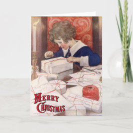 Cartão De Festividades Criança que envolve presentes por Jessie Willcox